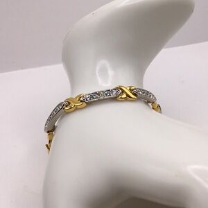 Gold Tone X Patterned, Crystal, Bracelet